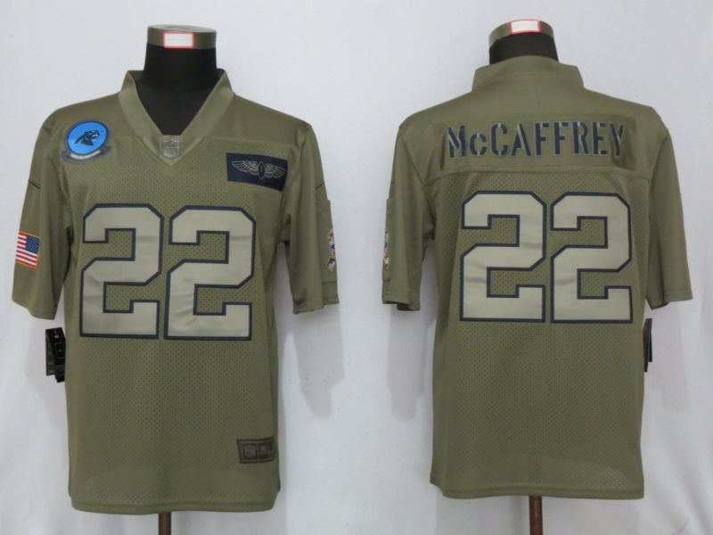 Men Carolina Panthers #22 McCaffrey Nike Camo 2019 Salute to Service Limited NFL Jerseys